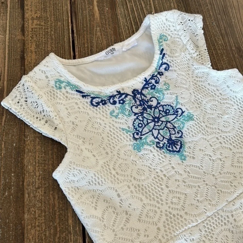 Guess Dress Lace Fabric Size 3/4 T White & Blue details
